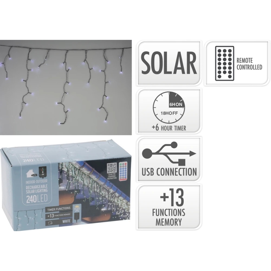 Mondex KOOPMAN СОЛНЕЧНАЯ СВЕТЯЩАЯ СЕТЬ 240 LED 13 ФУНКЦИЙ USB ХОЛОДНЫЙ Белый – 2
