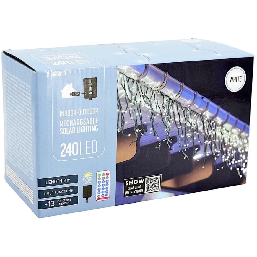 Mondex KOOPMAN SOLARNY ŁAŃCUCH ŚWIETLNY 240 LED 13 FUNKCJI USB ZIMNY Baltas – 4