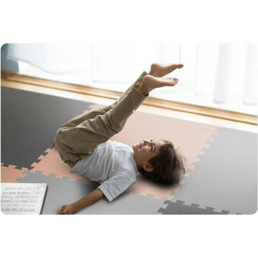 Iso vaahtomuovinen palapelimatto, harmaa-vaaleanpunainen väri, Ricokids, 180x180cm, 9 kpl. – 3