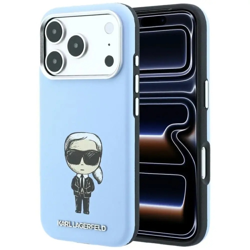 Karl Lagerfeld Smooth Ikonik Sketch MagSafe dėklas iPhone 18 Pro Max / 17 Pro Max šviesiai mėlynas