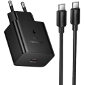 Hoco N77 45W USB-C-laturi + USB-C to USB-C -kaapeli 1,0 m musta Hoco N77 45W USB-C-laturi + USB-C to USB-C -kaapeli 1,0 m musta
