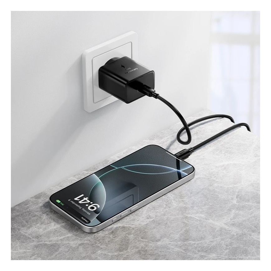 Hoco N77 45W USB-C lādētājs + USB-C uz USB-C kabelis 1.0m melns – 4