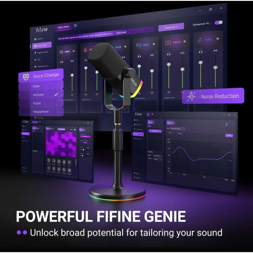 FIFINE AmpliGame AM8 PROS langaton mikrofoni seisonteline ja RGB-valaistus USB/XLR – 4