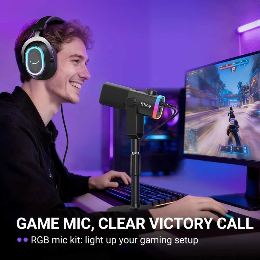 FIFINE AmpliGame AM8 PROS vadu mikrofons ar statīvu un RGB apgaismojumu USB/XLR – 5