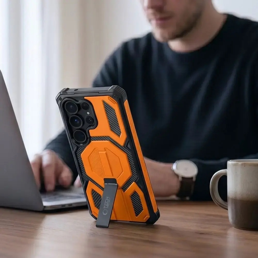 Tech-Protect MagBlast puhelimen kuori MagSafe-tuen kanssa Samsung Galaxy S26 Ultra (S948) musta oranssi – 5