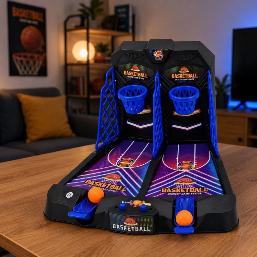 Lean Toys Galda basketbola spēle diviem spēlētājiem ar bumbu palaišanas ierīcēm, daudzkrāsains, 26,5 × 26,5 × 6,5 cm – 5