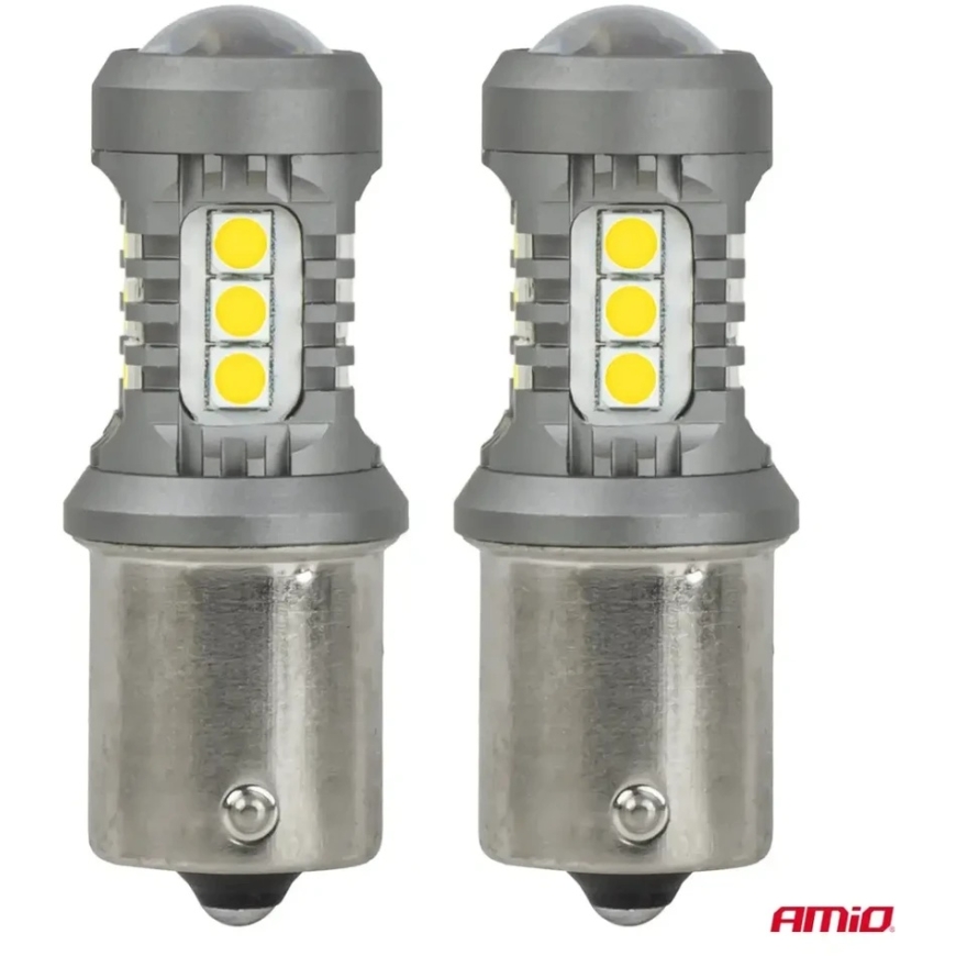 Standarta LED spuldzes BA15S P21W 3030 15SMD baltas 12V 24V Amio-05000 – 2