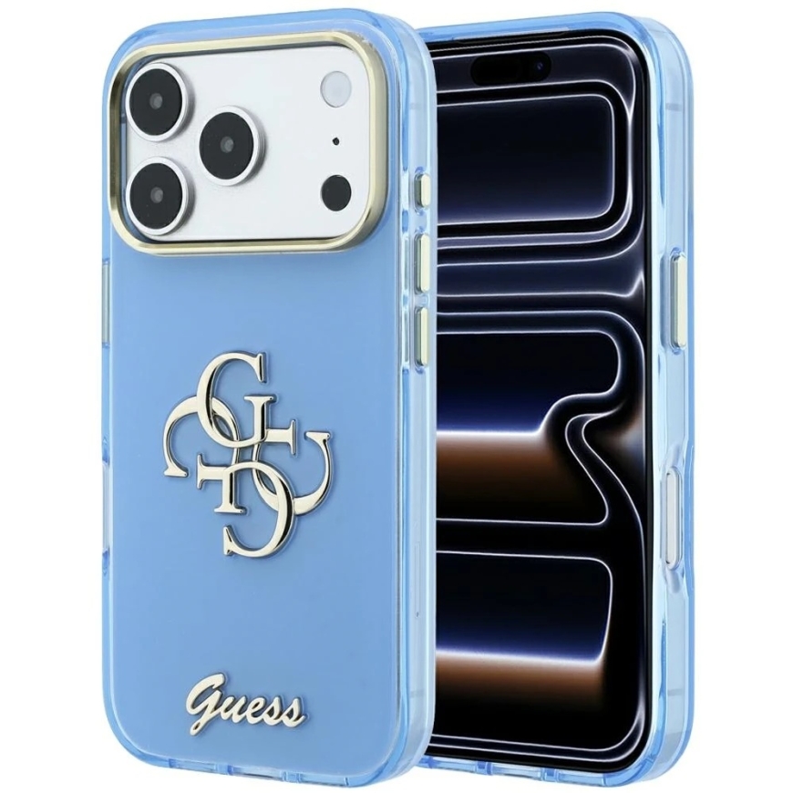 Guess IML 4G Script metallkorpus iPhone 18 Pro Max / 17 Pro Max jaoks - helesinine