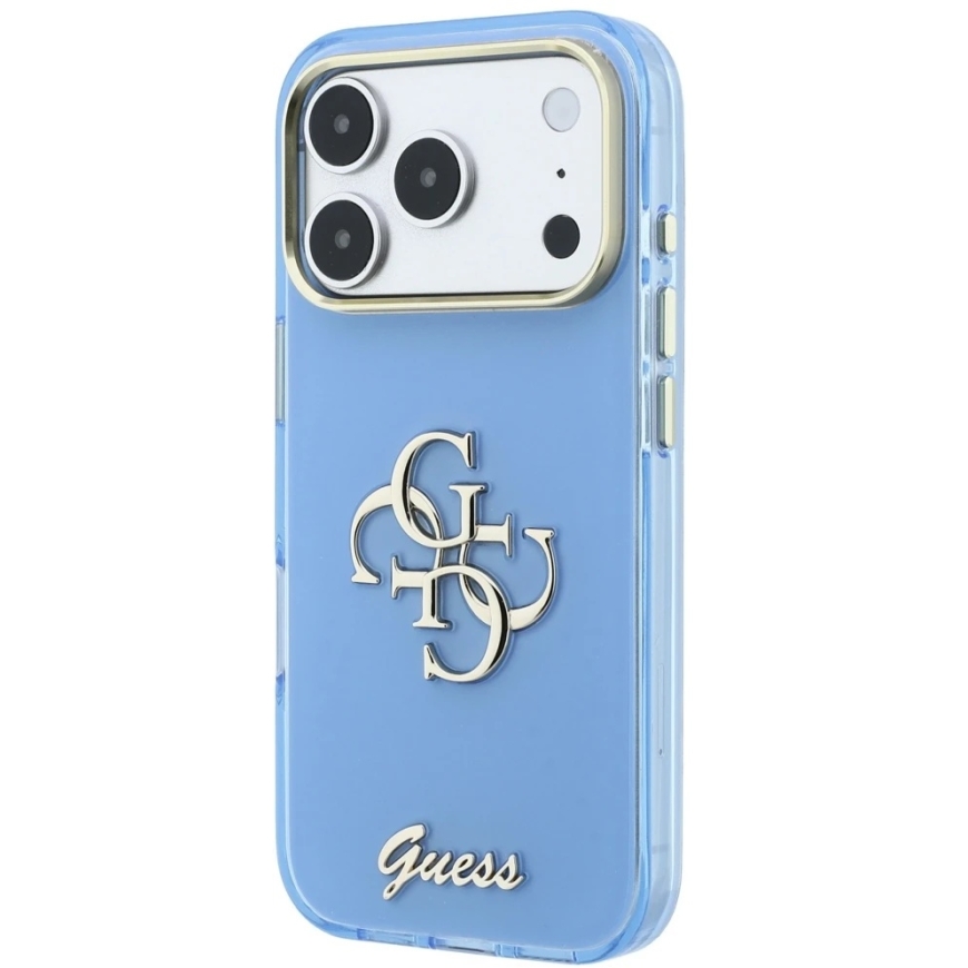 Guess IML 4G Script metalinis dėklas iPhone 18 Pro Max / 17 Pro Max - šviesiai mėlyna – 3