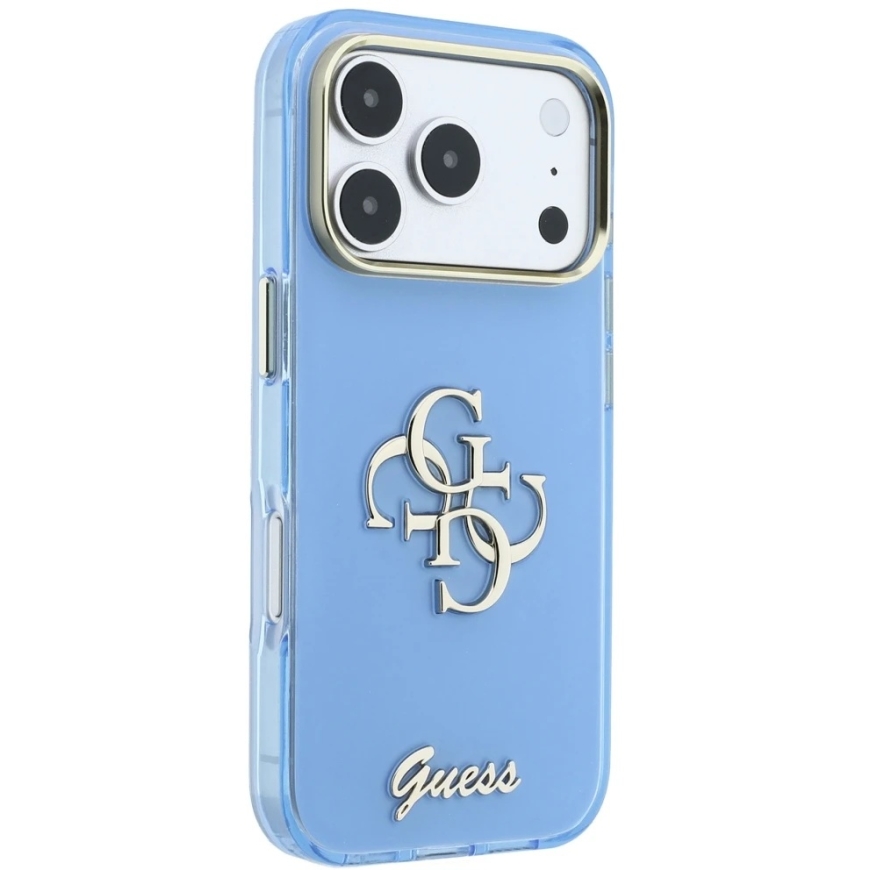 Guess IML 4G Script metalinis dėklas iPhone 18 Pro Max / 17 Pro Max - šviesiai mėlyna – 5