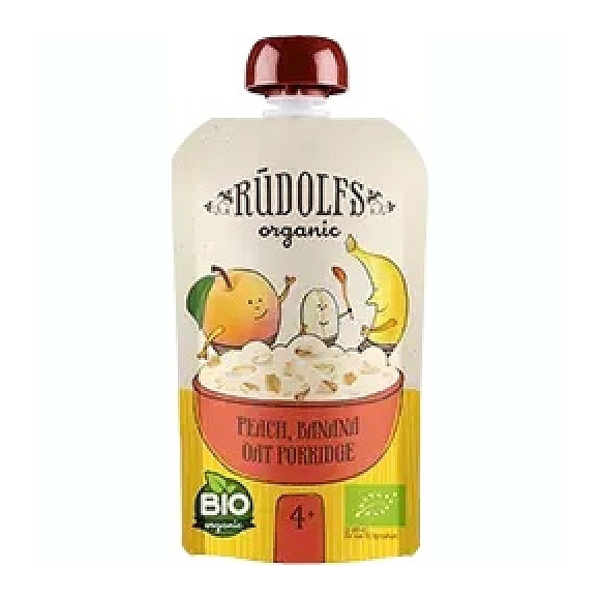 Kaurapuuro RŪDOLFS BIO Persikka, banaani, 4 kuukaudesta alkaen, putkessa, 110g