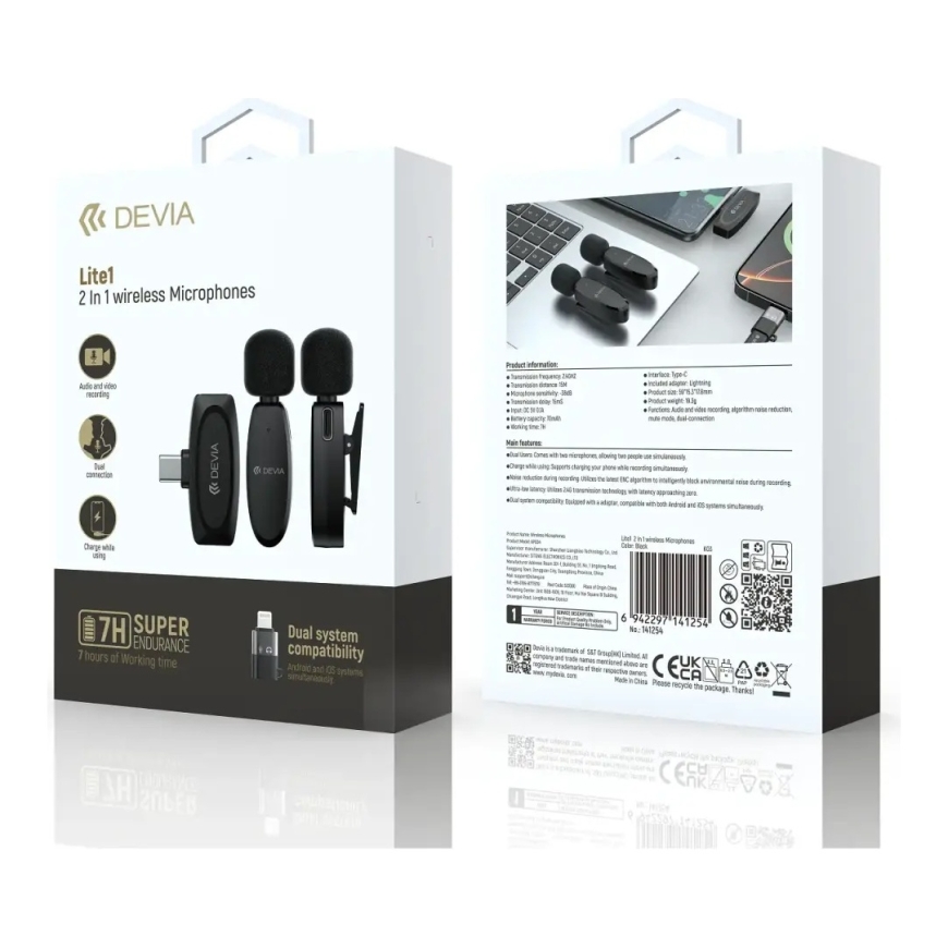 Devia mikrofonas išmaniesiems telefonams Lite 1 USB-C 2in1 juodas – 5
