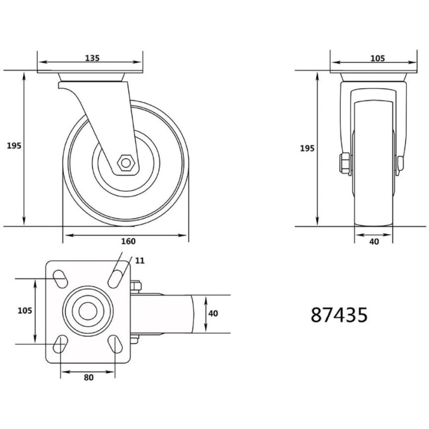 VOREL KOŁO SKRĘTNE POLIAMIDOWE 160mm 87435 – 5