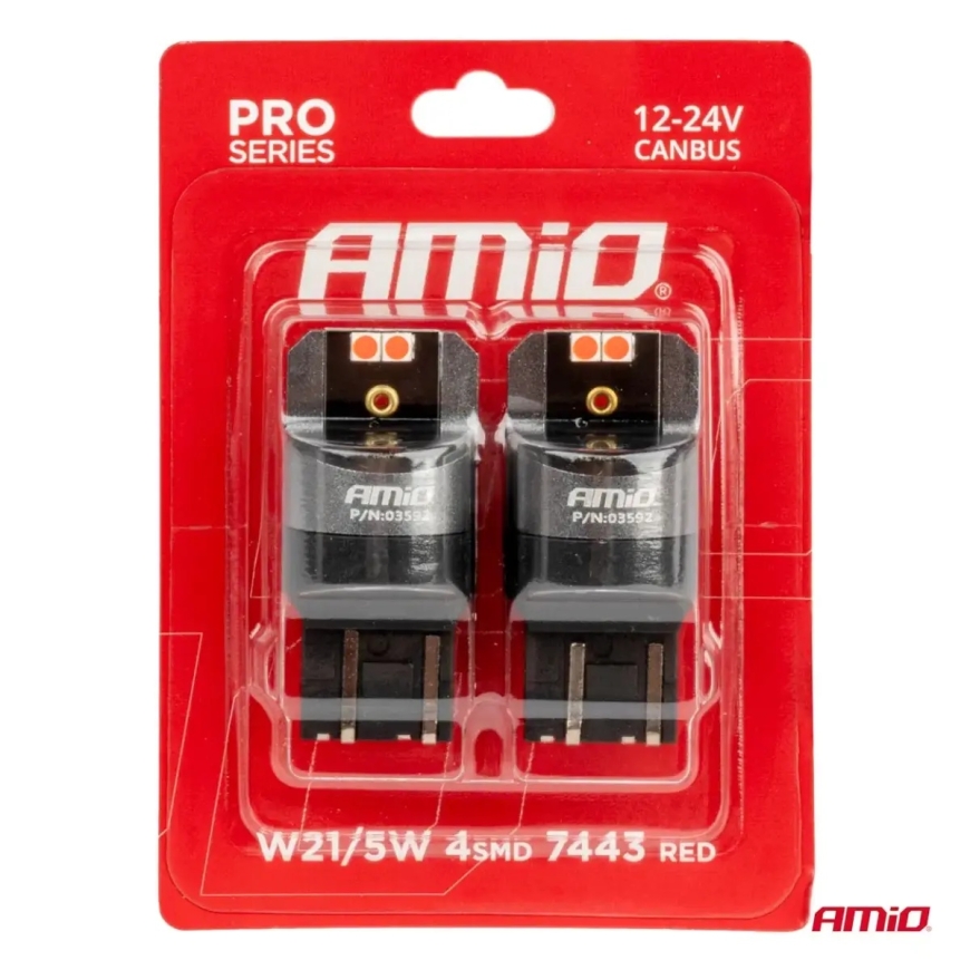 LED CANBUS PRO sarja 7443 W21/5W 4x3030 SMD Punainen 12/24V AMIO-03592 – 4