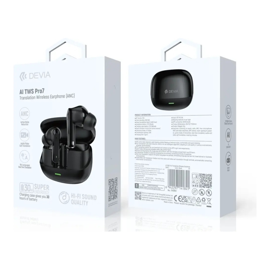 Devia AI TWS PRO 7 Bluetooth-kuulokkeet BT 5.4 musta – 5