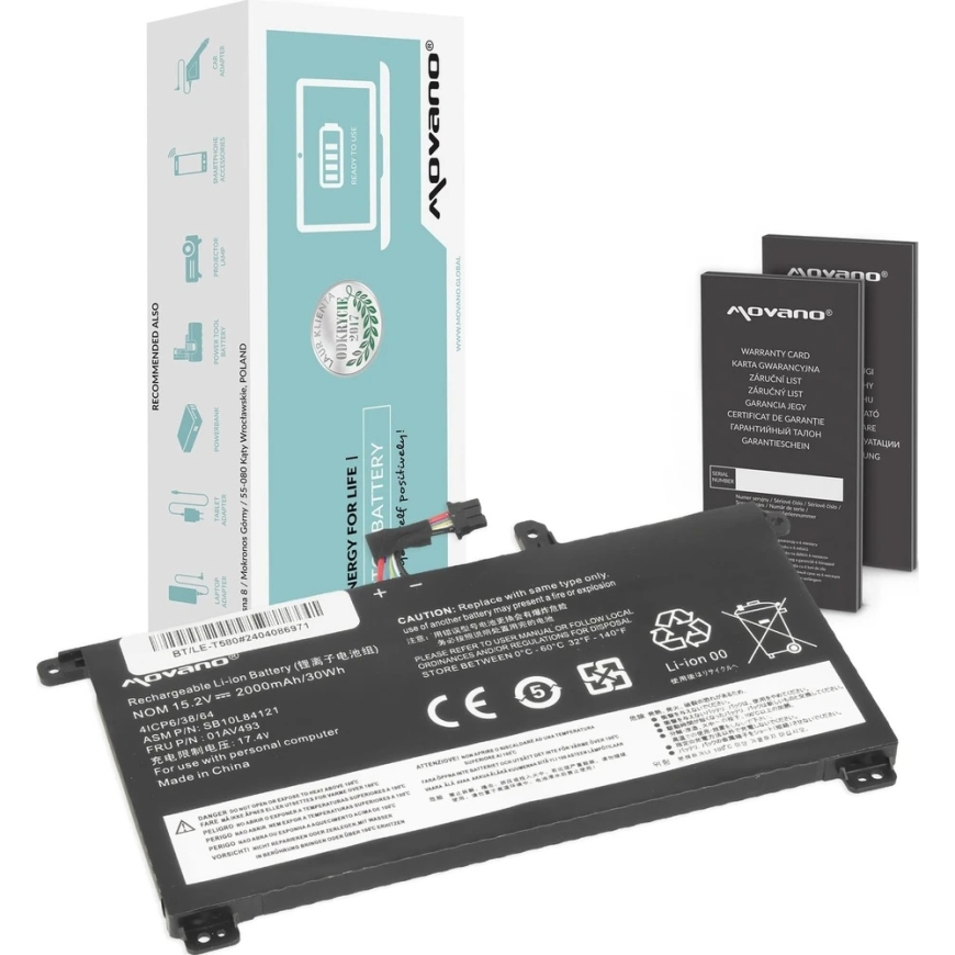 Movano "Lenovo ThinkPad T570 T580 P51s" 01AV493 батарея - 2000 мАч (30 Втч) – 3