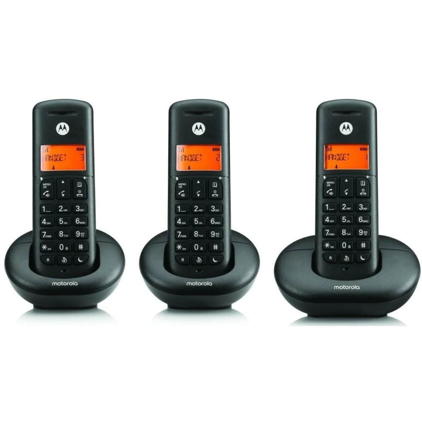 Комплект беспроводных стационарных телефонов Motorola E203, 3 шт., черный