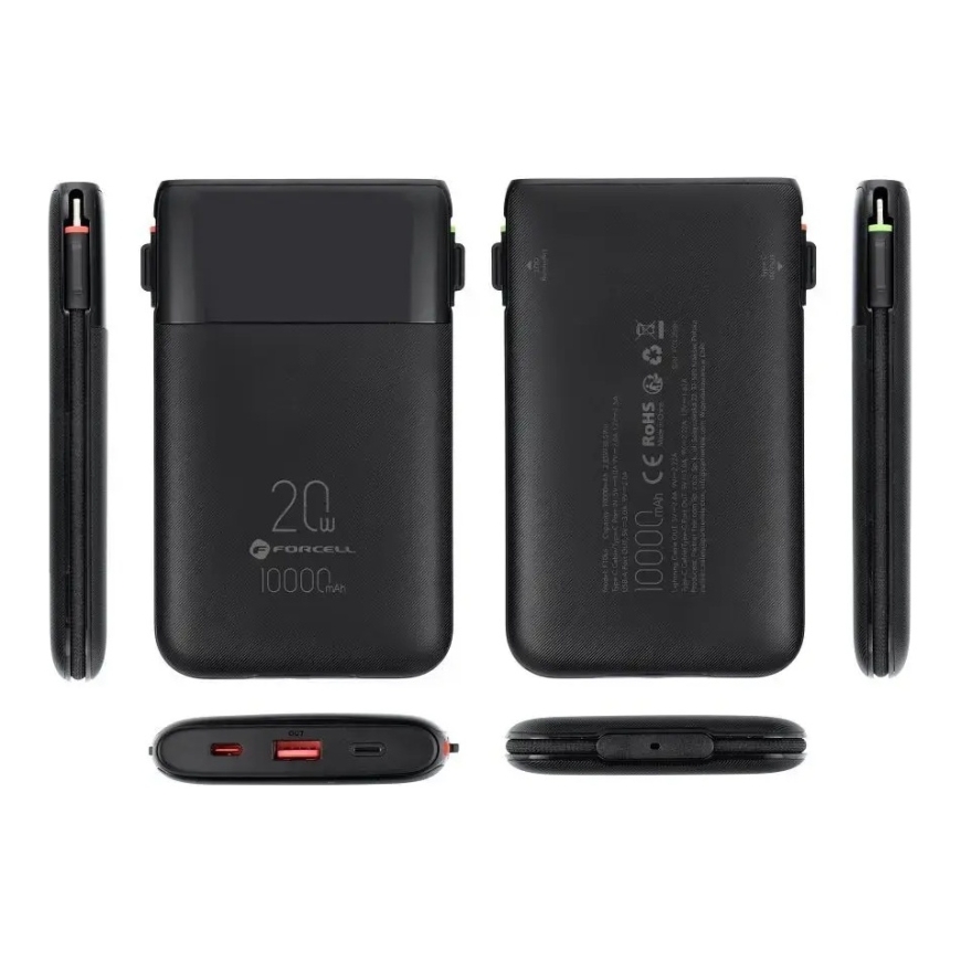 Forcell F-ENERGY F10K6 Multicharge Power Bank | 10,000 mAh | 22.5W | PD, QC | USB-C, Lightning | black
