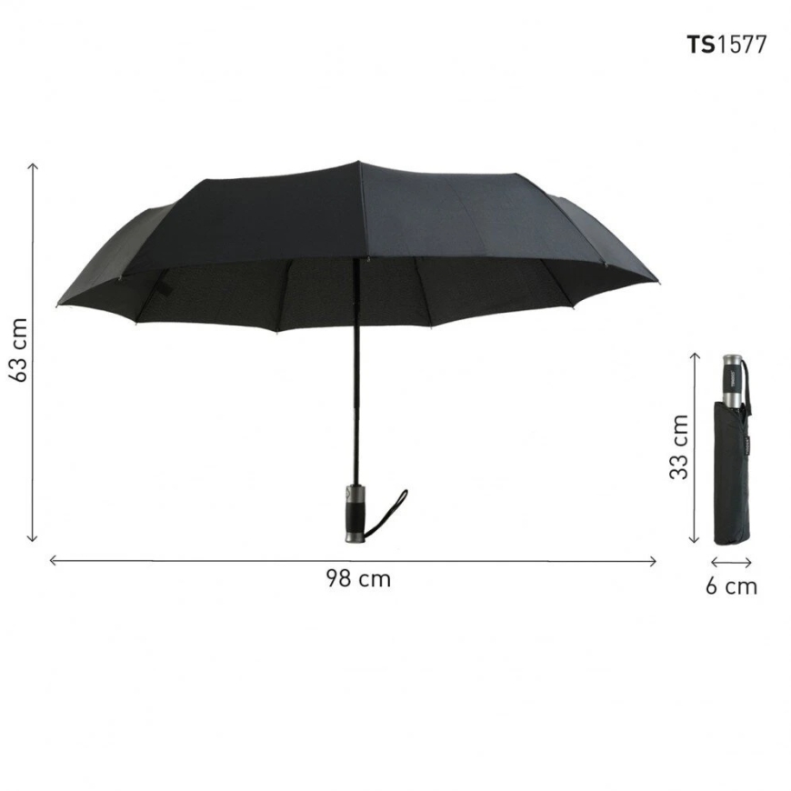 Lietusvīrs - Tiross TS-1577 Automātiskais Salokāmais Lietusvīrs 100 cm Poliestera Pongee Melns – 3