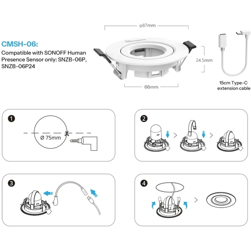 Įleidžiamo montavimo adapteris luboms Sonoff CMSH06 – 3