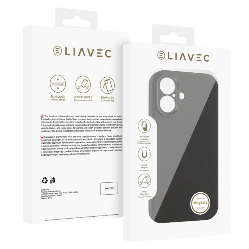 Liavec Silk Shield -puhelinsuoja MagSafe-tuen kanssa iPhone 17:lle, musta – 5
