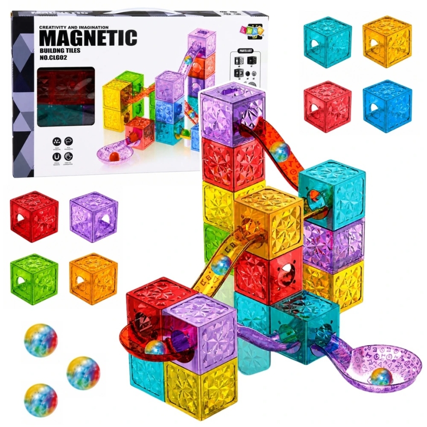 Lean Toys Magneettirakennussarja palloradalla, värikäs, 28 osaa – 2