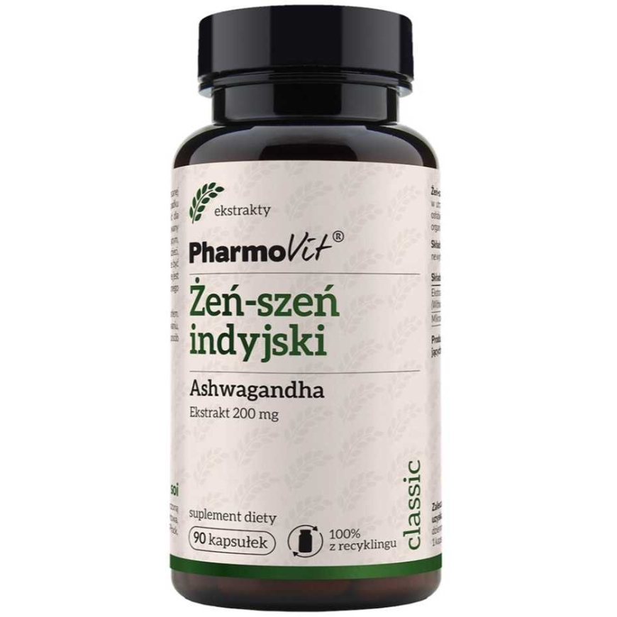 Pharmovit Ashwagandha (Indian Ginseng) 20:1 200 mg Dietary Supplement, 90 Capsules