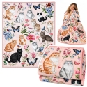 Lean Blanket with Cat and Flower Pattern, Multicolored, 150 x 100 cm Lean Blanket with Cat and Flower Pattern, Multicolored, 150 x 100 cm