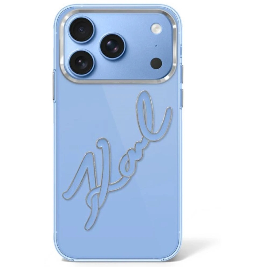 Karl Lagerfeld IML Big Signature derva metalo rėmelio dėklas, skirtas iPhone 17 Pro / 18 Pro – Mėlyna – 2
