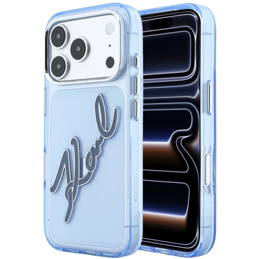 Karl Lagerfeld IML Big Signature metallirunko kotelo iPhone 17 Pro / 18 Pro:lle - Sininen – 3