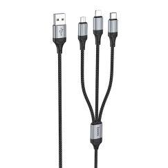 Hoco X102 3-in-1 провод для передачи данных и зарядки | USB-A на Lightning, Micro USB, USB-C | 12W | 1m | чёрный