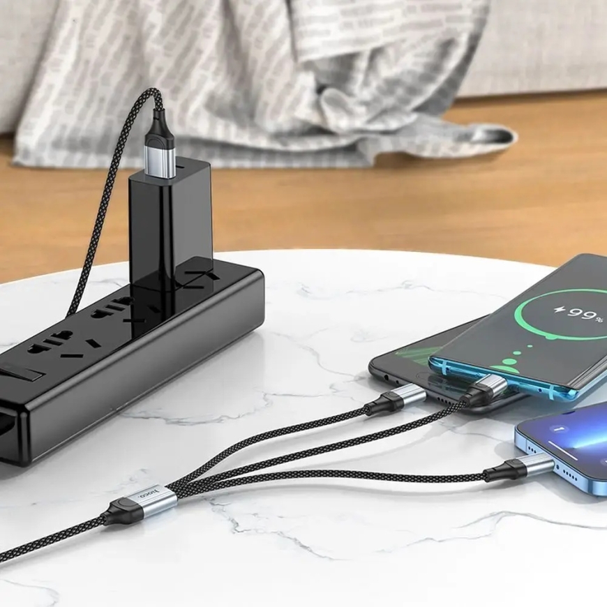 Hoco X102 3-in-1 провод для передачи данных и зарядки | USB-A на Lightning, Micro USB, USB-C | 12W | 1m | чёрный – 4