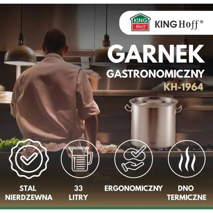Garnek Puodas Gastronorm puodas, nerūdijantis plienas, skersmuo 35cm, 33l, kinghoff, kh-1964 – 2