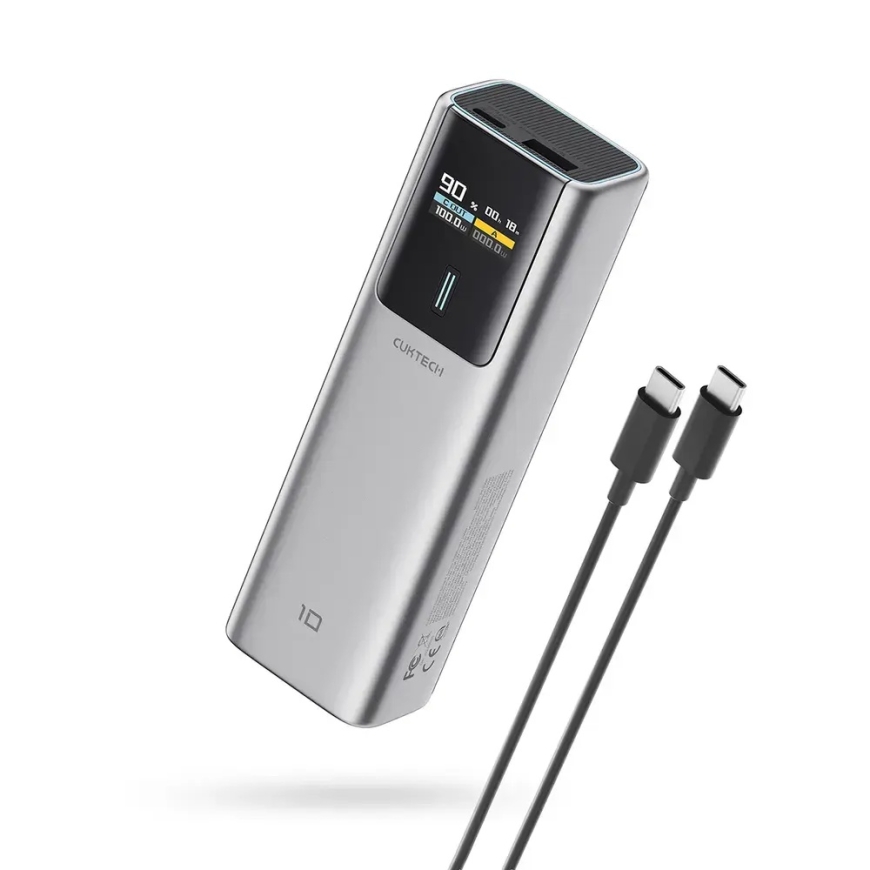 CUKTECH CKPB100PGLBL Power Bank | 10 000 mAh | 150W | USB-C, USB-A | harmaa