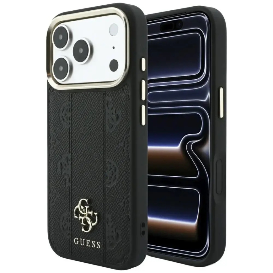 Guess Stripe Peony 4G Logo telefoni ümbris MagSafe toega iPhone 18 Pro Max | iPhone 17 Pro Max must