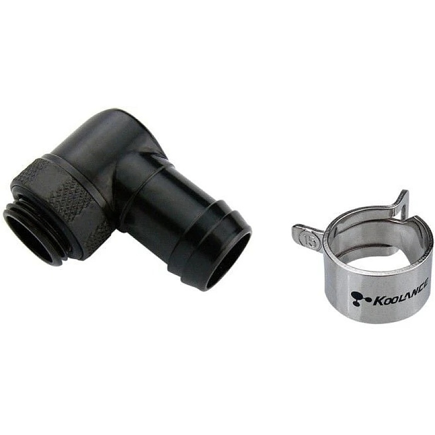 Koolance stūra savienojums 13 mm iekšējam diametram - melns (NZL-L13B-BK)