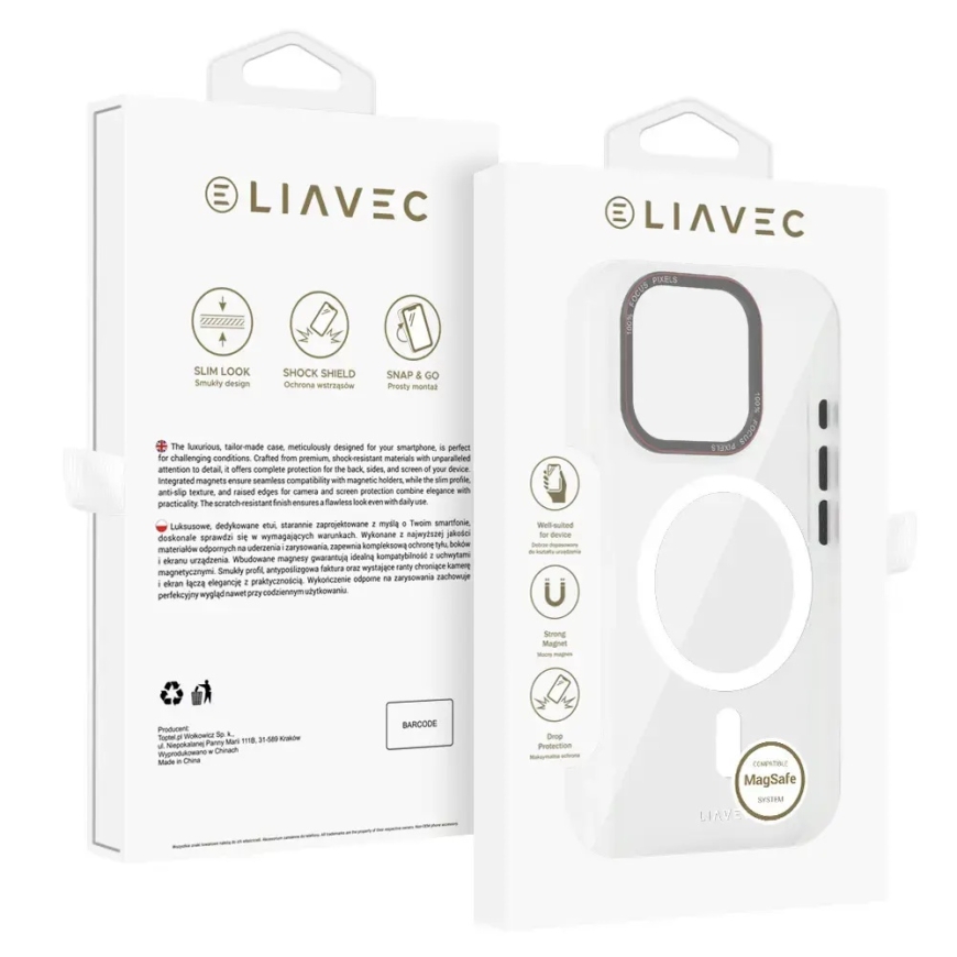 Liavec Hybrid чехол с поддержкой MagSafe для телефона iPhone 15 Pro Max прозрачный