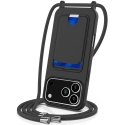 For iPhone 18 Pro / 17 Pro Case Liquid Silicone Card Holder Back Phone Cover with Lanyard - Black