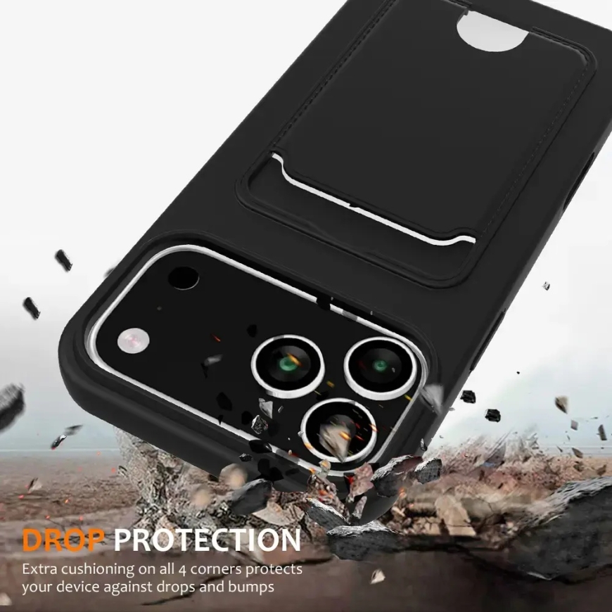 Käe jaoks iPhone 18 Pro / 17 Pro vedelsilikoonist kaanega kaardihoidja tagakülg - must – 2