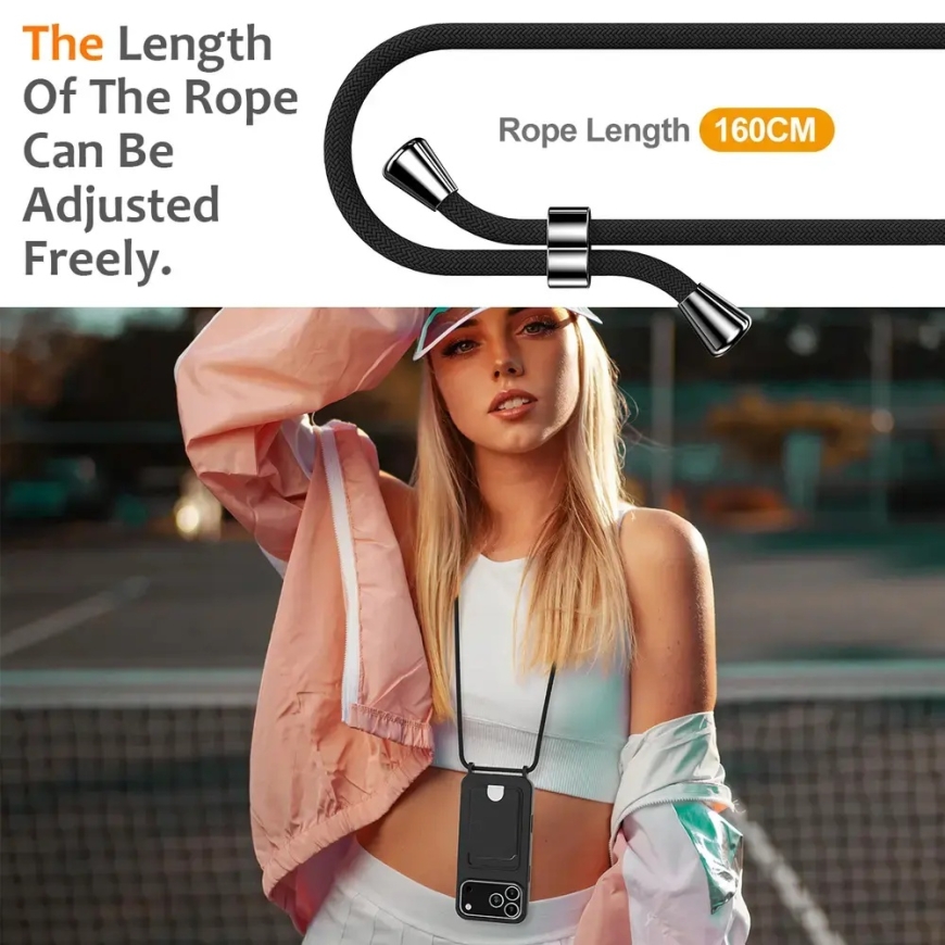 For iPhone 18 Pro / 17 Pro Case Liquid Silicone Card Holder Back Phone Cover with Lanyard - Black – 3