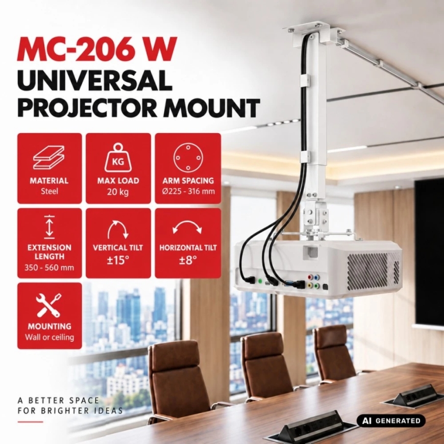 Kiinnike / universaali projektorikiinnike Maclean, valkoinen, enintään 20kg, MC-206 W – 2