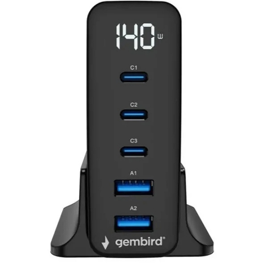 GEMBIRD 5-port 140 W GaN USB greitasis įkroviklis juodas