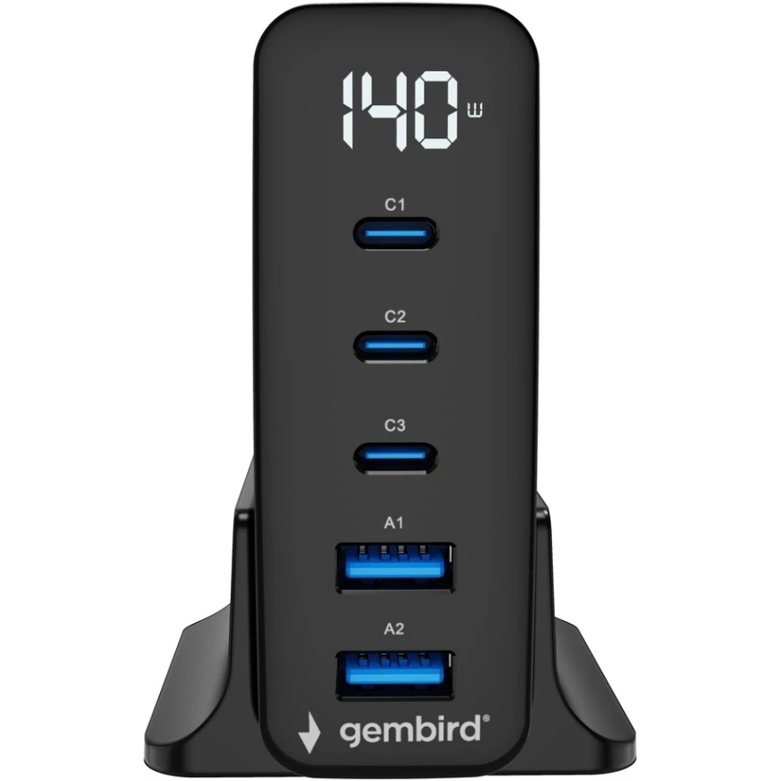 GEMBIRD 5-port 140 W GaN USB greitasis įkroviklis juodas – 3