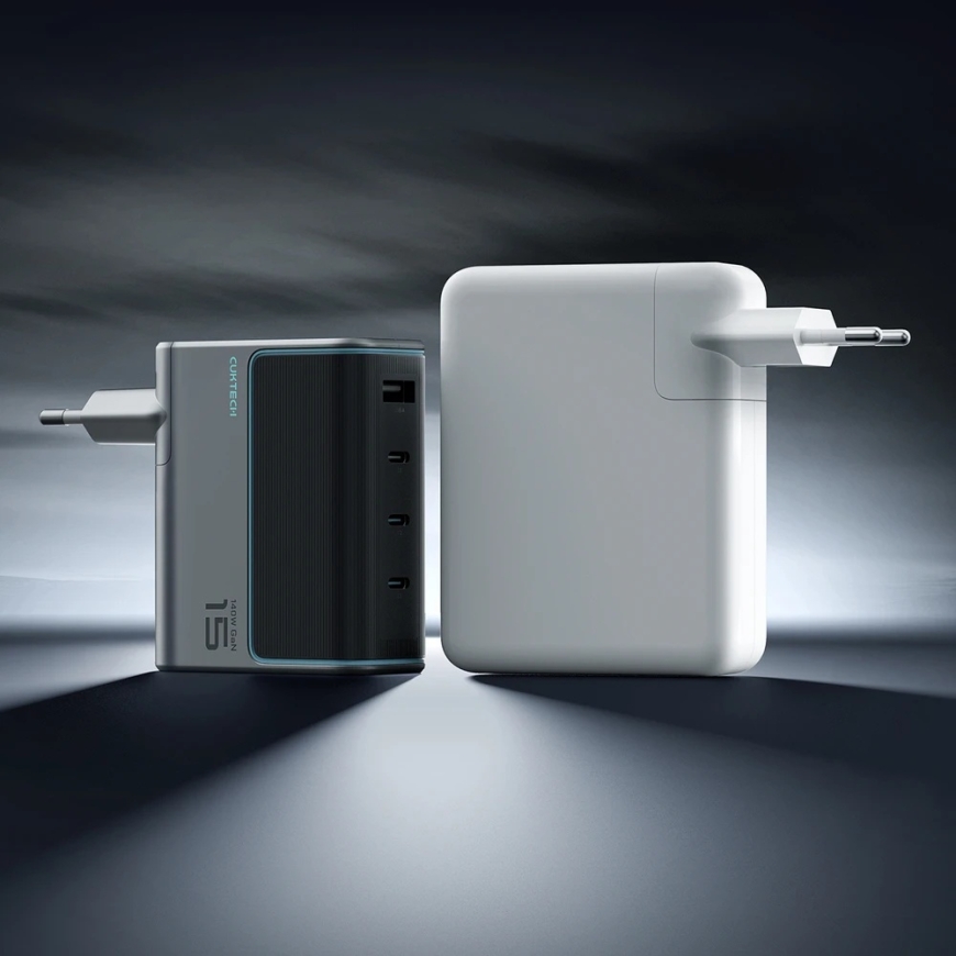 Cuktech AD1404UEU 140W GaN 3x USB-C + USB-A sieninis įkroviklis su USB-C laidu – pilkas – 4