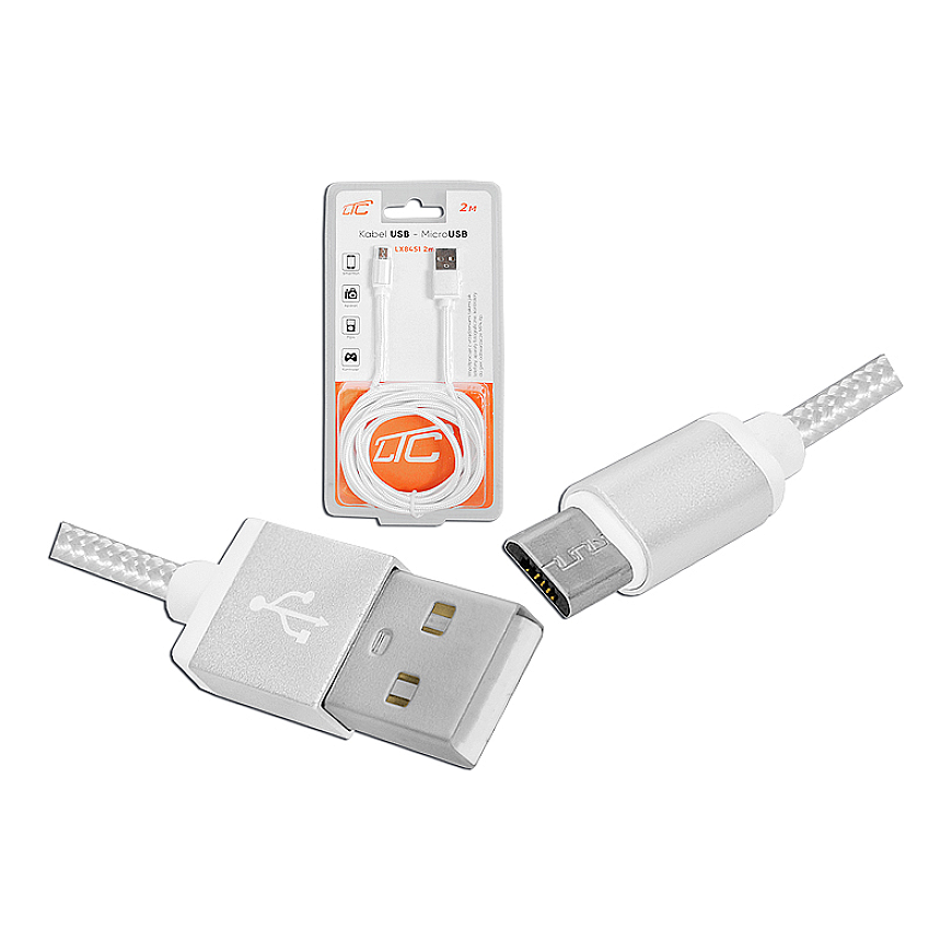 Lamex LTC PS USB - microUSB kabelis 2 m pintas baltas