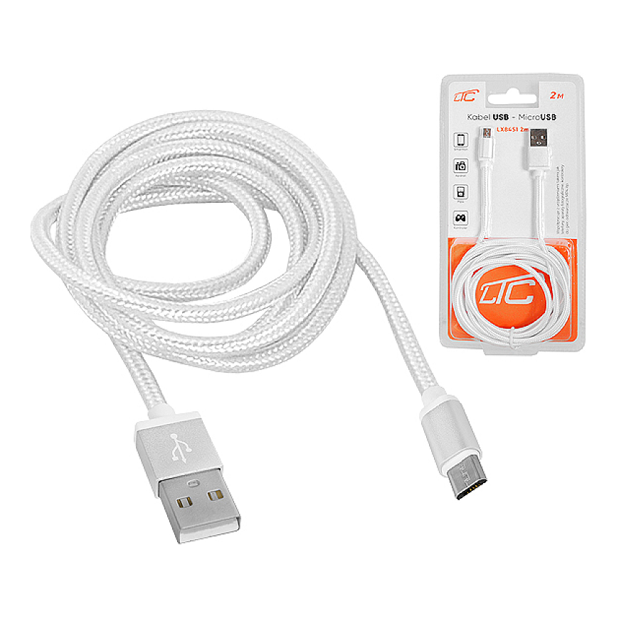 Lamex LTC PS USB - microUSB kaapeli 2 m punottu valkoinen – 2