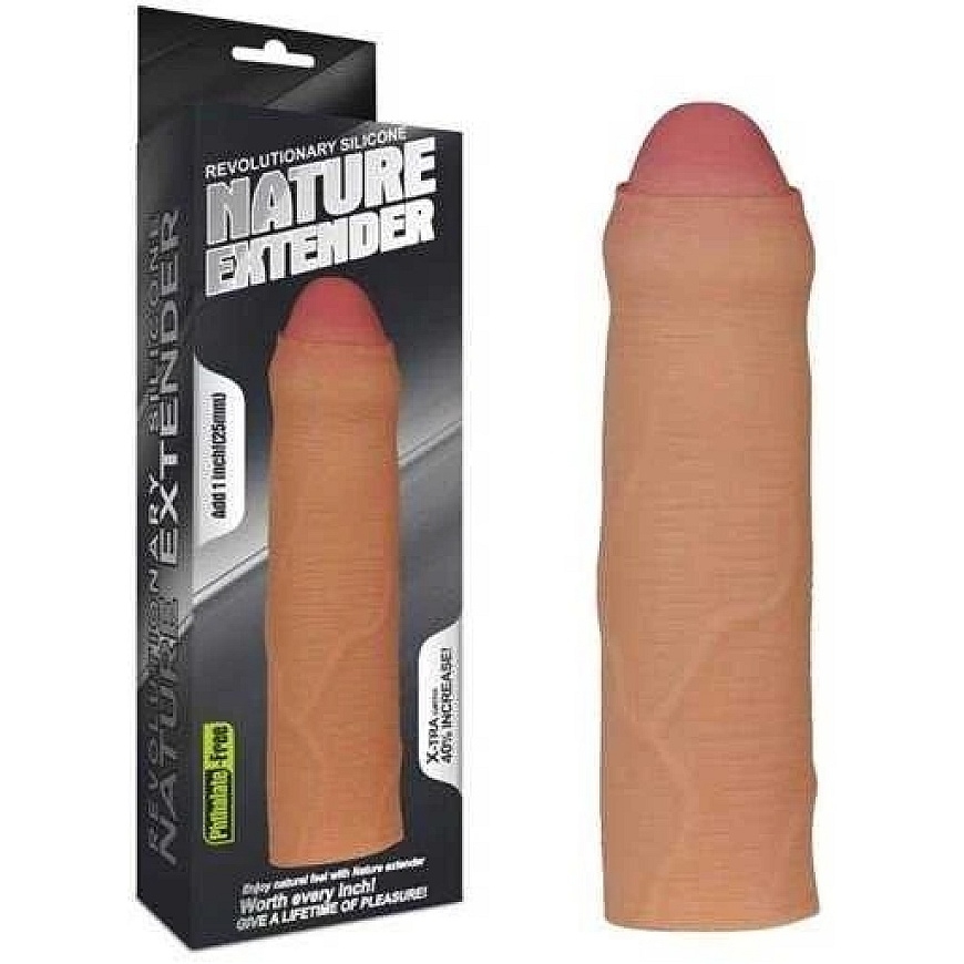 Lovetoy Pridėti 2,5 cm revoliucinį silikoninį „Nature“ ilgintuvą neapipjaustytam