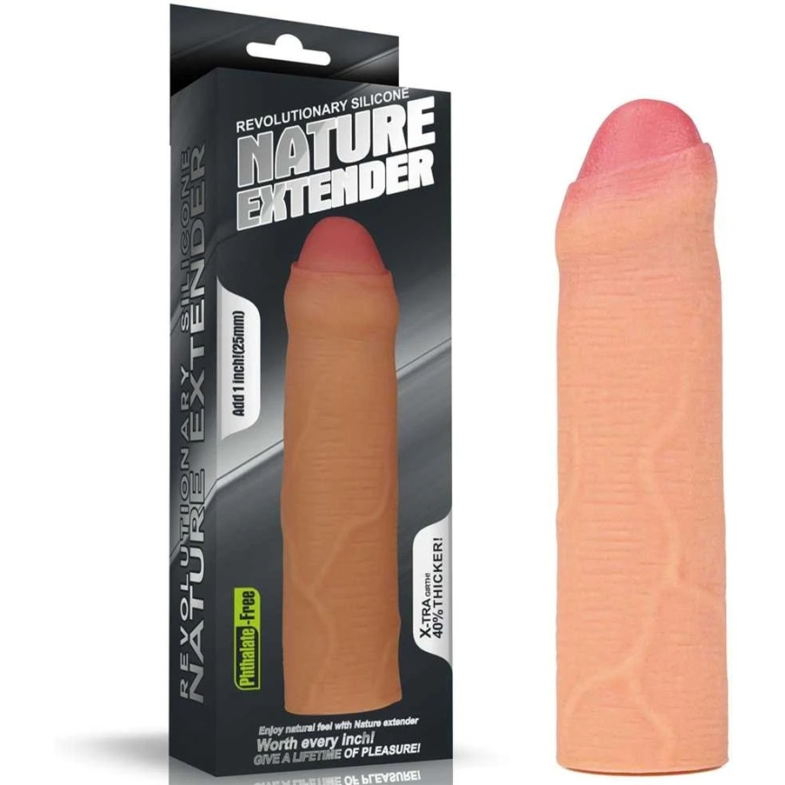 Lovetoy Pridėti 2,5 cm revoliucinį silikoninį „Nature“ ilgintuvą neapipjaustytam – 2