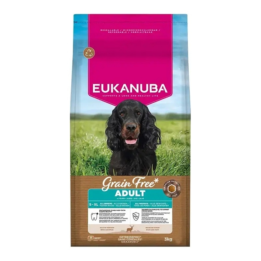 Kuivaruoka koirille - Eukanuba Grain Free Adult All Breed Hirvi 3 kg