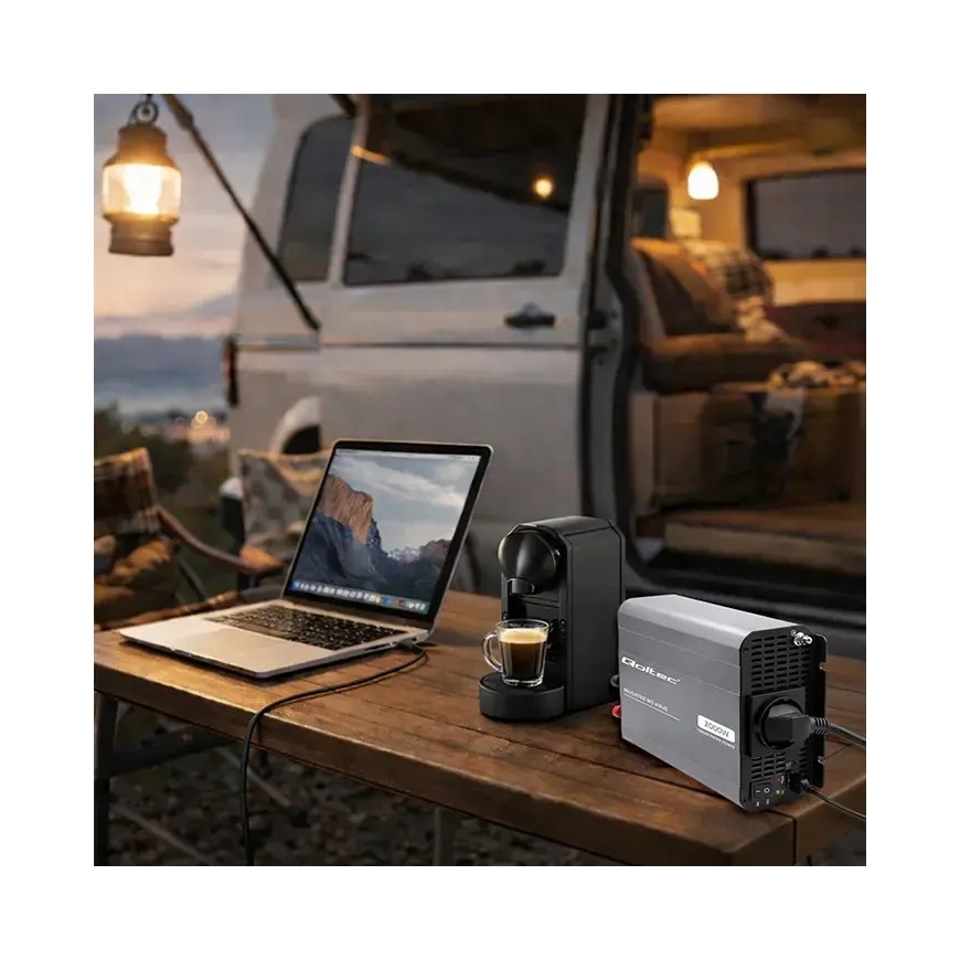 Qoltec MS Wave Sprieguma pārveidotājs | 12V līdz 230V | 1000/2000W | USB | Saderīgs ar LiFePO4, GEL un AGM akumulatoriem – 4